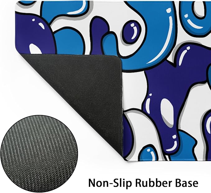 Japanese Anime Geometric Gaming Mouse Pad XL 31.5x11.8 Inch Navy Blue White Mouse Pad Extended Large Anime Mouse Pad with Non-Slip Rubber Base Stitched Edge PC Computer Laptop Desktop for Home Office