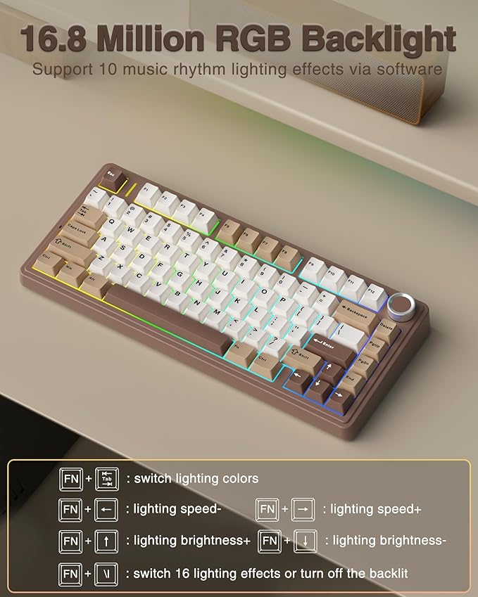 AULA F75 75% Wireless Mechanical Keyboard, Hot Swappable Creamy Keyboard, Pre-lubed Linear Switches, 2.4GHz/Type-C/BT5.0, RGB Backlit Gaming Keyboards(White&Brown)