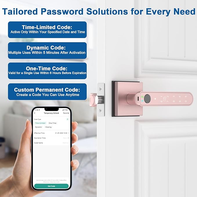 BIWIBON Fingerprint Door Lock, 5 in 1 Finger Print Door Knob with Smart APP/Fingerprint/IC Cards/Password/Backup Keys, Smart Door Knob with Keypad for Bedroom, Office, Apartment, Rose Gold
