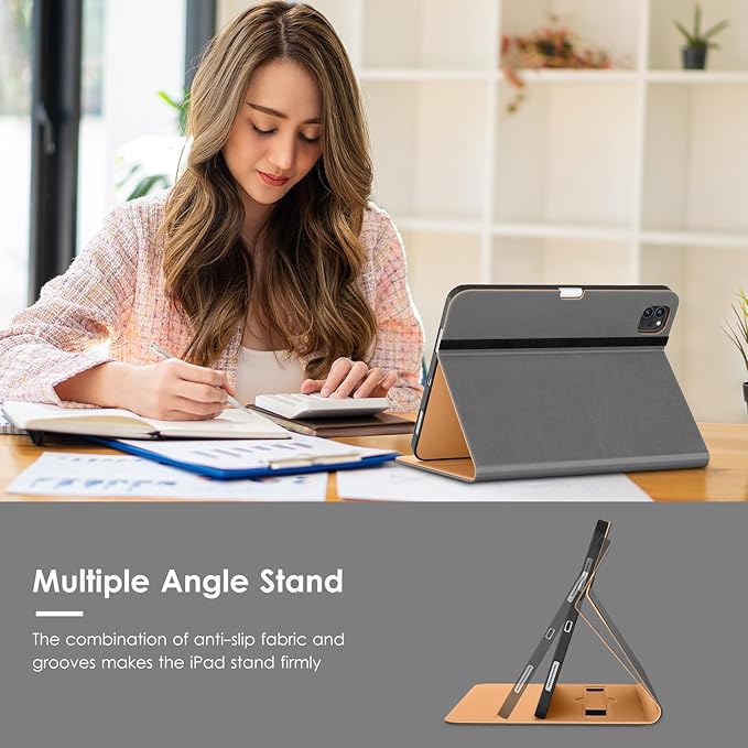 VIKESI Case for iPad Air 13 inch (M4) 2026 / (M3) 2025 / (M2) 2024,Premium Leather Folio,Apple Pencil Holder,Auto Sleep/Wake,Stand Cover - Grey