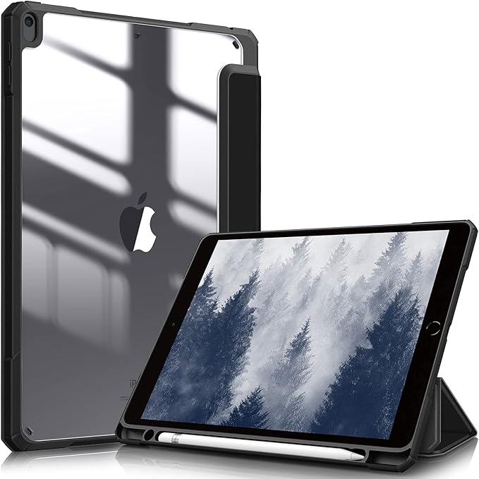 Fintie Hybrid Slim Case for iPad Air 3rd Generation 10.5" 2019 / iPad Pro 10.5 Inch 2017 - [Built-in Pencil Holder] Shockproof Cover with Clear Transparent Back Shell (Black)