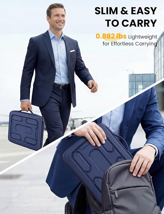 DOMISO Laptop Hard Case 14-14.4 inch Waterproof Shockproof Hard Shell Laptop Sleeve with Handle & Storage Pocket, Compatible with MacBook, HP, Dell,Dark Blue