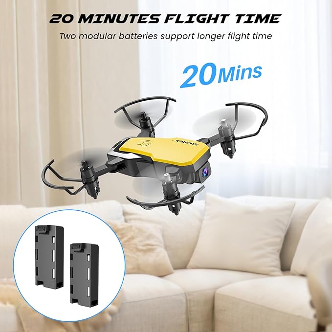 SIMREX X300C Mini Drone with Camera 720P HD FPV, RC Quadcopter Foldable Drone With Altitude Hold, 3D Flip, Headless Mode, Gravity Control and 2 Batteries, Gifts for Kids, Adults, Beginner, Yellow
