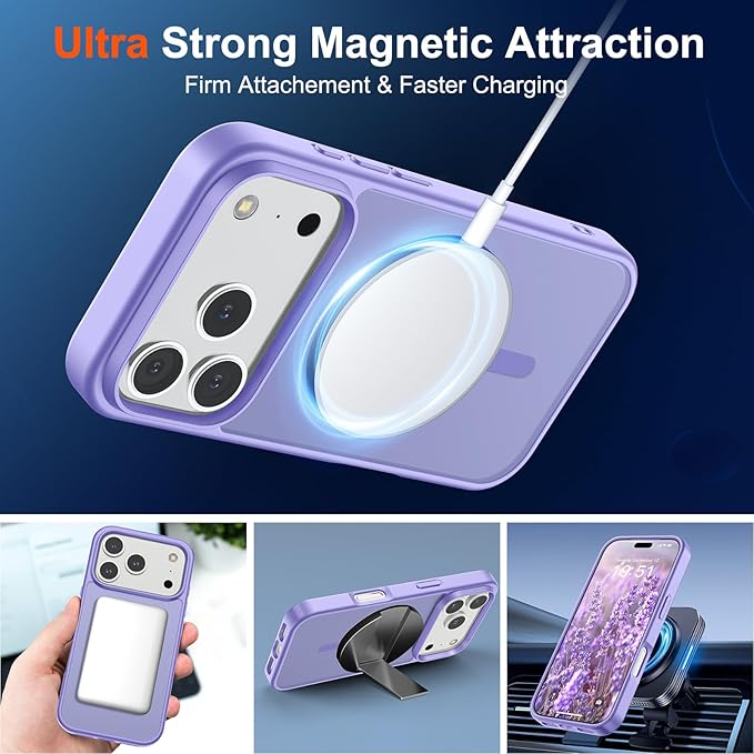 SUPFINE Magnetic for iPhone 17 Pro Case (Compatible with MagSafe)(Military Grade Drop Protection) Translucent Matte Shockproof with Anti-Fingerprint Phone Cover,Purple