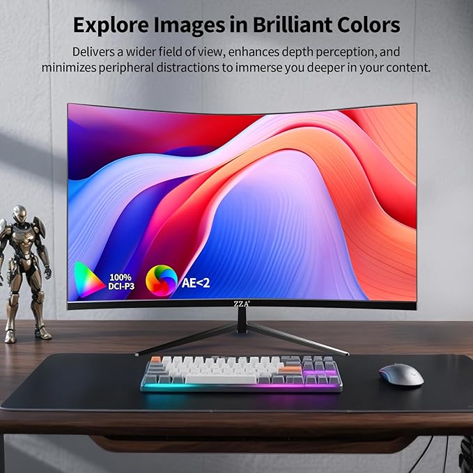 ZZA 32 Inch 4K 1500R Computer Monitor, UHD (3840 x 2160) 60Hz Ultra-Clear Screen, 100% sRGB,Eye Care Screen with HDMI, DisplayPort for Home and Office, VESA(100x100mm)