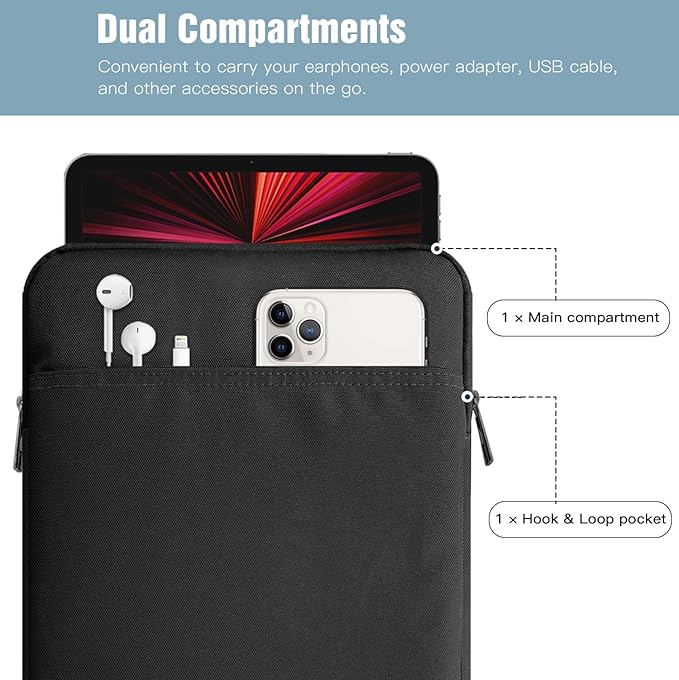 TiMOVO 13 Inch Tablet Sleeve for iPad Air 13" M3 2025, iPad Pro 13"/12.9", Galaxy Tab S9 Plus/S10+/S9 FE+, Remarkable Paper Pro 11.8", Protective Pocket Bag, Black