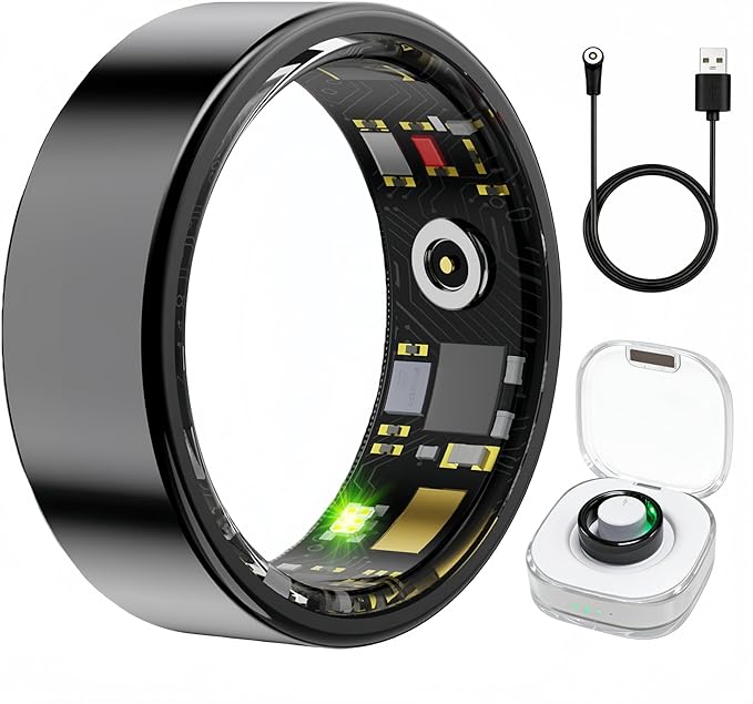 Smart Ring Health & Fitness Tracker for Men & Women, Heart Rate, SPO₂, Sleep & Activity Monitoring, IP68 Waterproof, Long Battery Life, Family Care Mode, No Subscription Fee (Black, 10)