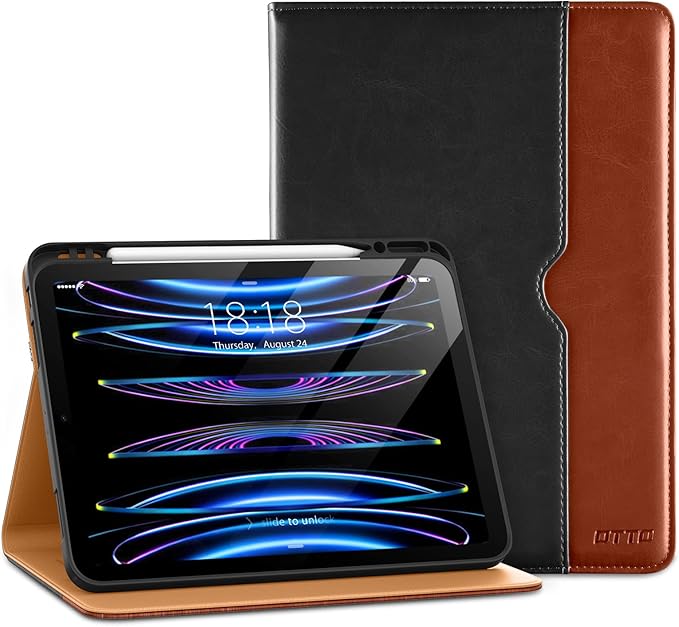 DTTO for iPad Pro 12.9 6th / 5th / 4th / 3rd Generation Case 2022/2021/2020/2018, Leather Folio Stand Cover with Built-in Apple Pencil Holder -Auto Wake/Sleep and Multi Viewing Angles, Black Brown
