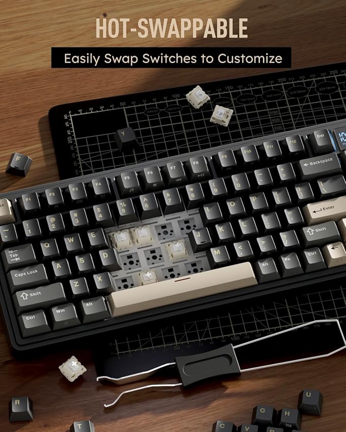 RK ROYAL KLUDGE M100 Wireless Mechanical Keyboard w/Screen & Dual Knobs, Tri-Mode Gasket Mount Gaming Keyboard with Number Pad, Hot Swappable Light Switch, Black