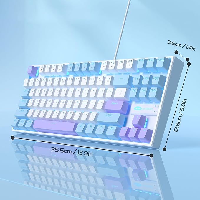 MageGee 75% Mechanical Gaming Keyboard, Red Switch, LED Blue Backlit, 87 Keys Compact TKL Wired Keyboards for Windows Laptop PC Gamer - White/Blue