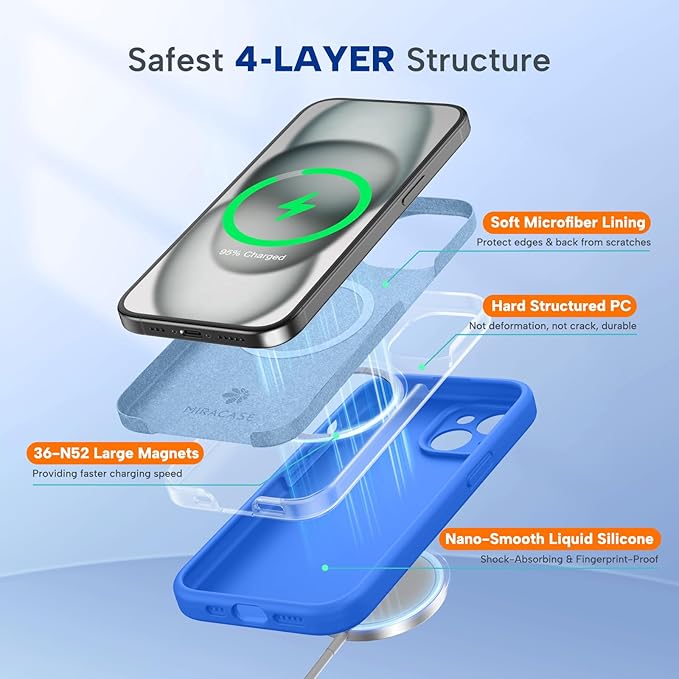 Miracase Compatible with iPhone 15 Case, [Soft Anti-Scratch Microfiber Lining], Liquid Silicone Case Gel Rubber Shockproof Drop Protection Phone Case for iPhone 15, Mediterranean Blue