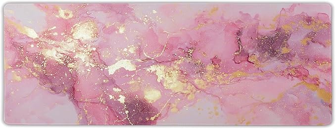 Gold Pink Marble Mouse Pad Extended Large 31.5x11.8in Coquette Kawaii Desk Mat Preppy Trendy Computer Mousepad XL Non-Slip Rubber Base Stitched Edge Rose Gold Mousepad PC Desk Pad for Work Desktop