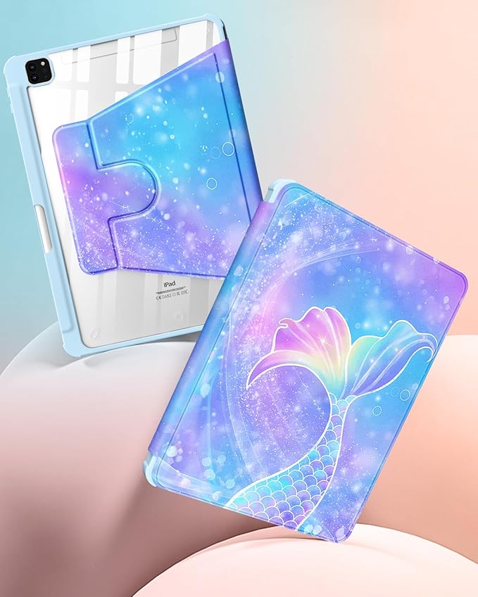 Uppuppy for iPad Pro 12.9 Case Folio Cover with Pencil Holder Girls Cute Women Kids Teens Girly Pretty Aesthetic Kawaii Design Rotating Stand for Apple iPad Pro 12.9 Inch Cases 2022/2021/2020/2018