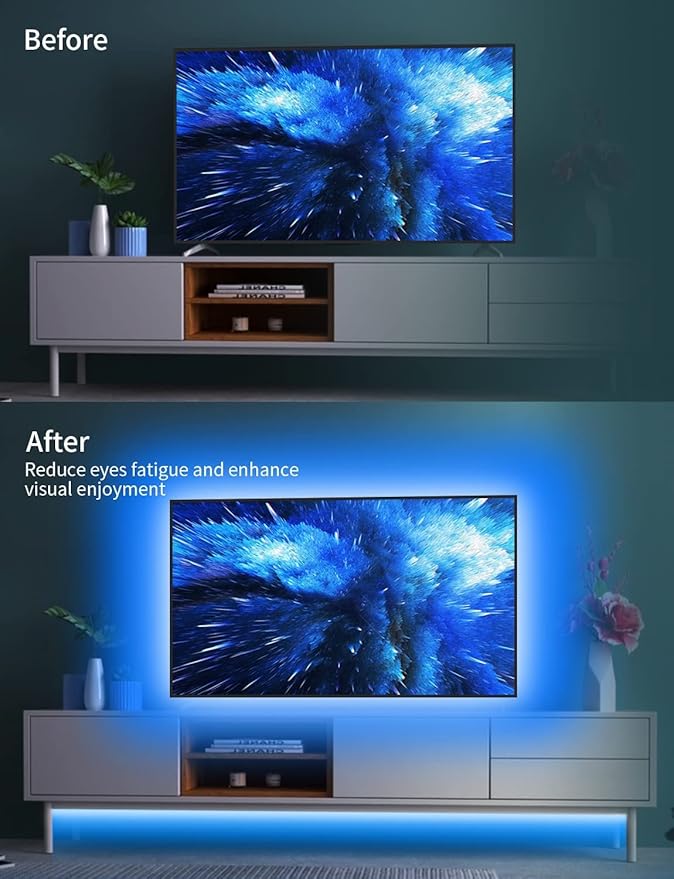 Daymeet Led Lights for TV, 16.4 FT Smart LED TV Backlights for 45-85 inch USB TV Behind Lighting Color Changing RGB TV Led Light Strip with Remote Music Sync Bluetooth APP Control for Bedroom, Party