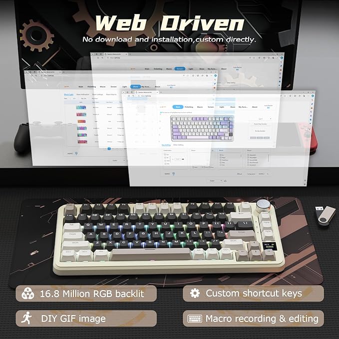 ATTACK SHARK X85Pro 75% Triple-Mode Mechanical Gaming Keyboard,Hot Swappable,2.4GHz Wireless/Bluetooth/USB-C,TFT Display & Knob,RGB,Gasket Mount,QMK Custom for PC/MAC-Cheese/Linear Blueberry Switch