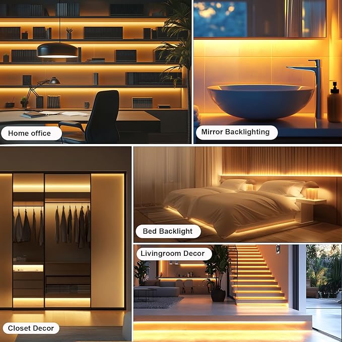 LED Strip Lights 6ft, Warm White COB LED Light Strip USB Powered, Dimmable 2700K CRI92+, Cuttable Flexible TV Backlight for Cabinet Bedroom Kitchen