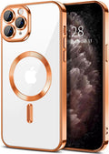 Hython Magnetic Clear for iPhone 11 Pro Case with Camera Lens Protector [Compatible with MagSafe] Luxury Plating Edge Slim Soft TPU Cover Protective Phone Case for iPhone 11 Pro 5.8", Orange
