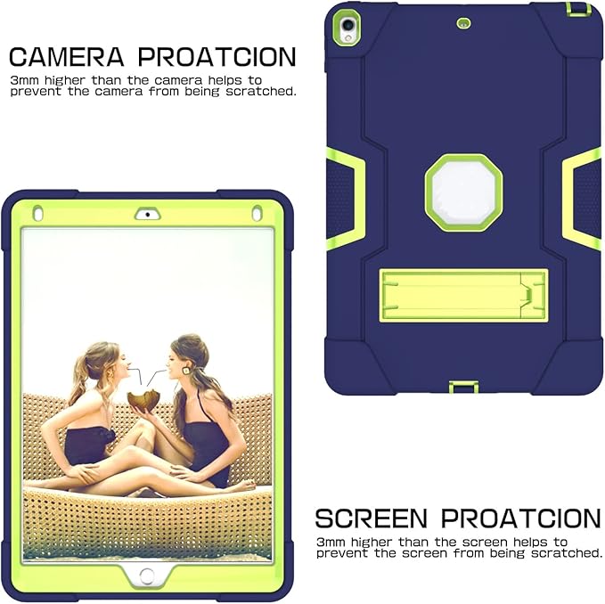 3 in 1 Hybrid Case for iPad Air 3 10.5" & iPad Pro 10.5" - Heavy Duty Rugged Stand, Shockproof, Anti-Slip, Anti-Scratch, Blue/Yellow Green