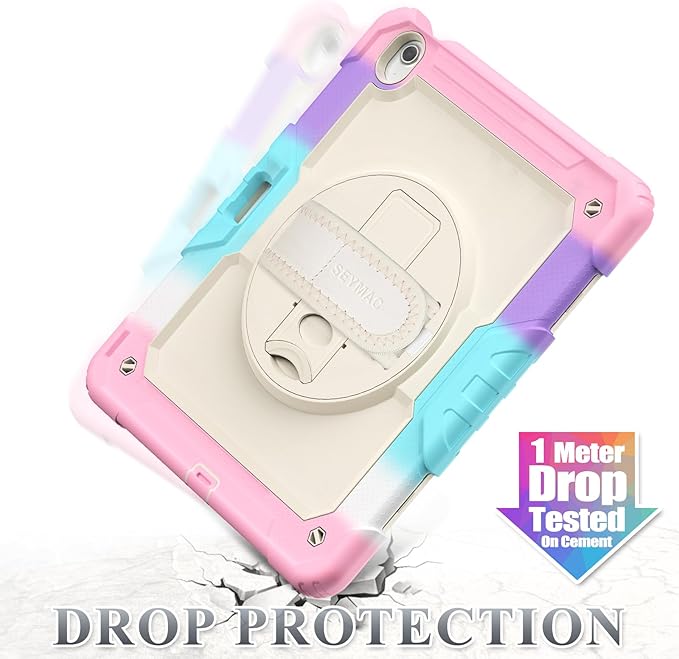 SEYMAC stock Case for iPad Air 13-inch M4-M2 2026-2024 (Gen 8-6), Shockproof Heavy Duty Case with Screen Protector, Pencil Holder, Rotating Stand, Hand Strap, Shoulder Strap, Pink