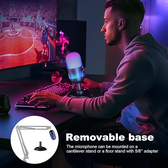 Aokeo USB Gaming Microphone, Condenser Microphone for PC/MAC/PS4/PS5/Phone-Cardioid Mic with RGB Lighting