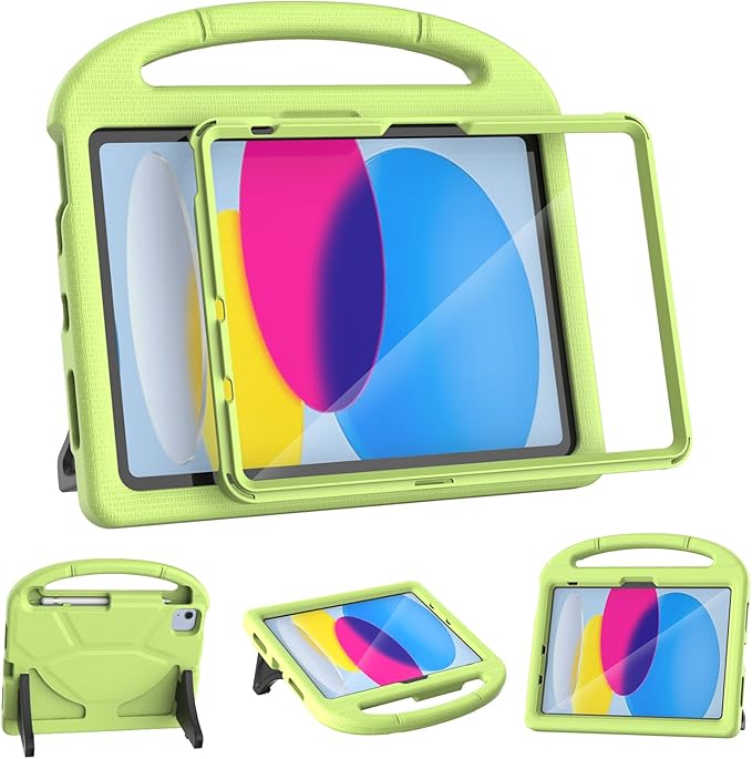 YIHE Kids Case for iPad (A16) 11th Generation 11 Inch 2025 & iPad 10th Generation 10.9 inch 2022, with Built-in Screen Protector and Stable Stand, Full Body Shockproof Protective Cover - Light Green