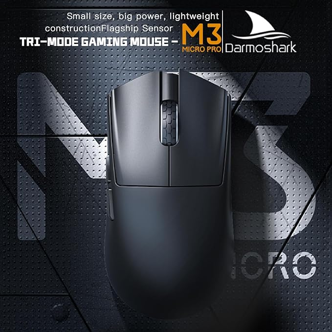 Darmoshark M3microPRO Mini Wireless Gaming Mouse,Tri-Mode 2.4G/USB-C/Bluetooth Mouse Up to 30000DPI,PAW3950 Optical Sensor Lightweight 43g,8 programmable Button,Computer Mouse for PC,Mac-B