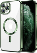 Hython Magnetic Clear for iPhone 11 Pro Max Case with Camera Lens Protector [Compatible with MagSafe] Plating Edge Slim Soft TPU Cover Protective Phone Case for iPhone 11 Pro Max 6.5", Deep Green
