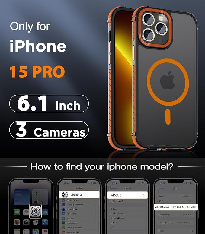 DEERLAMN Strong Magnetic Case for iPhone 15 Pro 6.1-Inch,[Compatible with Magsafe][Military Grade Drop Protection] Translucent Matte Shockproof Protective Phone Cover-Forest Orange