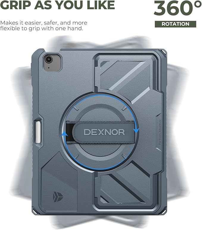 Dexnor Case for iPad Air 13 inch M4/M3/M2 (2026/2025/2024), Rugged Protective Case with 360° Rotating Hand Strap& Steady Stand& Screen Protector& Pencil Holder Shockproof Full-Body Bumper Cover, Blue