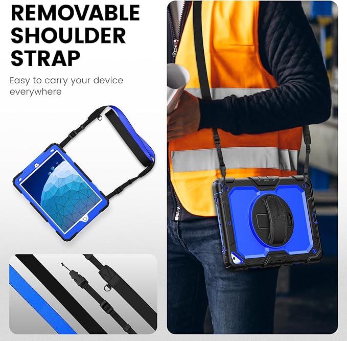 Timecity for iPad Air 3/ Pro 10.5 Inch Case, 360° Rotating Stand, Pencil Holder, Shockproof with Screen Protector & Shoulder Strap - Heavy Duty Protection Case for iPad Air 3rd Gen - Drak Blue