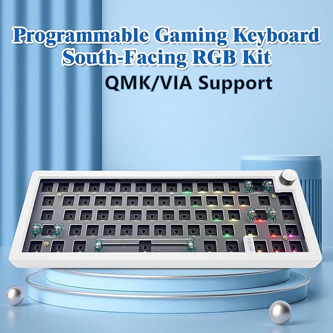 BOYI GMK67Pro Keyboard Barebones Kit,QMK/VIA Programmable BT5.0/2.4G/Type-C Tri-Mode Wireless RGB Gasket Mounted 65% Compact Custom RGB 4000mAh Mechanical Keyboard with Knob DIY Kit(White)