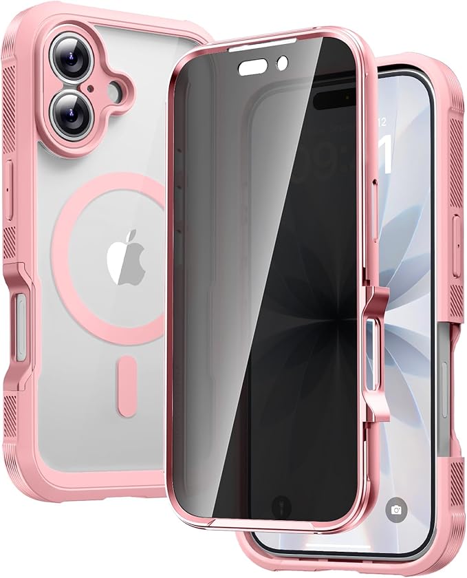 Diaclara Magnetic Designed for iPhone 17 Case 6.3'' [Full Camera Protection] Full Body Bumper with Privacy Screen Protector, [Compatible with MagSafe] Military Drop Proof Phone Case, Pink