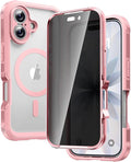 Diaclara Magnetic Designed for iPhone 17 Case 6.3'' [Full Camera Protection] Full Body Bumper with Privacy Screen Protector, [Compatible with MagSafe] Military Drop Proof Phone Case, Pink