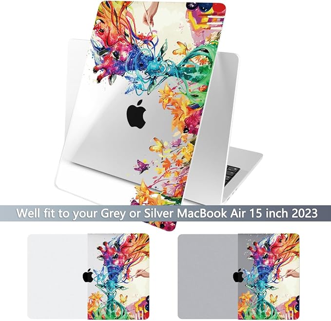 Batianda Premium Case for New MacBook Air 15 inch with M5 M4 M3 M2 Chip 2026 2025 2024 2023 Release, Designed Ultra-Slim Hardshell & Keyboard Cover & Screen Protector 4-in-1 Bundle, Colorful Deer