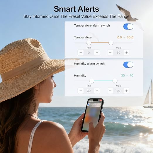 eMylo WiFi Thermometer Hygrometer, IP65 Indoor Outdoor Wireless Smart Temperature Humidity Monitor