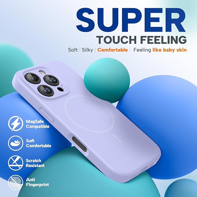 Miracase Magnetic for iPhone 16 Pro Max Case, [Soft Anti-Scratch Microfiber Lining], Compatible with MagSafe, Liquid Silicone Case Shockproof Drop Protection Phone Case for 16 ProMax,Light Purple