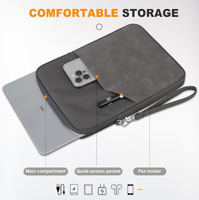 Lacdo Tablet Sleeve Case for 11 inch iPad A16 / 11 Inch IPad Air M4 M3 M2 / 11" iPad Pro M5 M4 / 10.9" ipad / 10.2" iPad /10.9" IPad Air / 11" Samsung Galaxy Tab A9+, Protective iPad Sleeve, Dark Gray