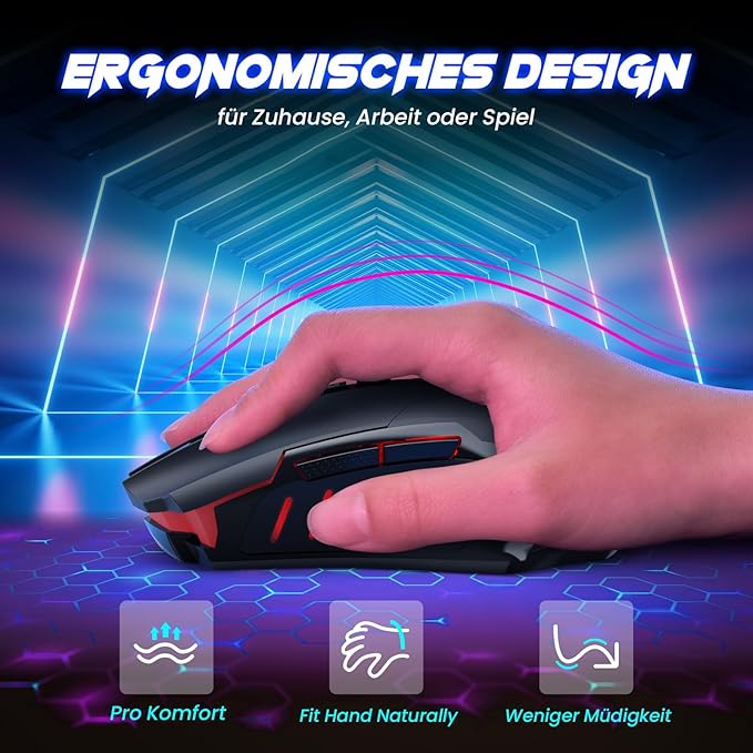 RisoPhy PC400 Wireless Gaming Mouse with 8000 DPI, 2.4G & Bluetooth Dual Mode Connection - Ergonomic Design, 7 Programmable Buttons, RGB backlighting, Precision Sensor for PC and Gaming