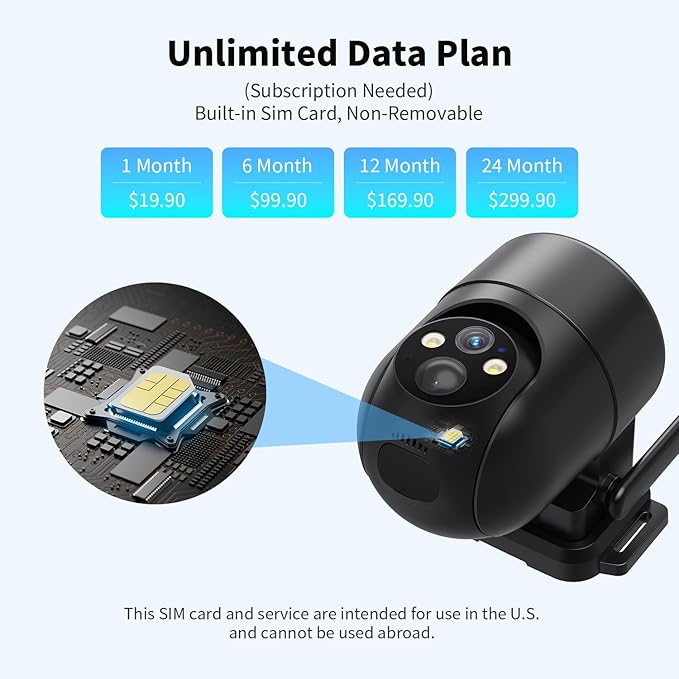 ELYSOO 4G LTE Cellular Security Camera, 2K Resolution, Color Night Vision, 360° View, Solar Powered, Built-in SIM Card, No Wi-Fi Needed