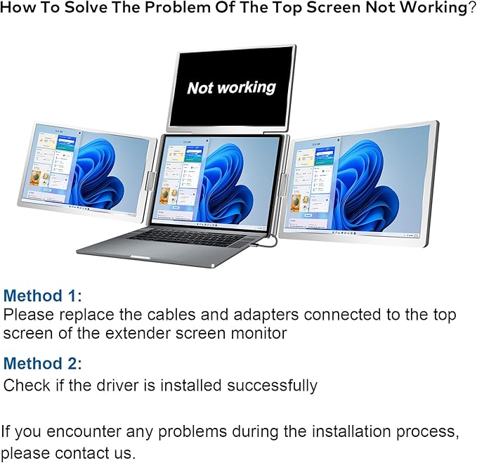 15.6" Laptop Screen Extender Monitor Portable, Quad Monitor, Just 1 Cable for 3 Screens, FHD 1080P IPS Laptop Extender Compatible with Wins/Mac for 13.6" ~ 17.3" Laptops