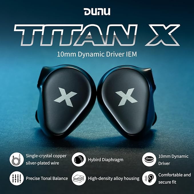 HiFiGo DUNU Titan X 10mm DLC Dynamic Driver in-Ear Monitor, HiFi Wired Gaming Earbuds with OCC Silver-Plated Cables, IEM for Stage Performance/Gaming/Music Production (Type C with Mic)