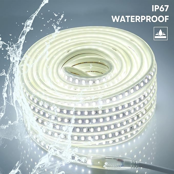 Cold White Led Strip Lights 65.6FT Led Rope Lights Outdoor Waterproof for Patio Garden Building Commerical Decor 110V Flexible Lights Cuttable 6000k 20M