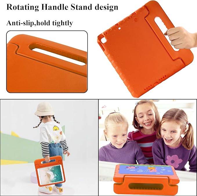 Kids Case for iPad 9th/8th/7th Generation 10.2" & iPad Air 3 10.5" (Air 3rd Gen) & iPad Pro 10.5 2017 with Rotating Handle/Stand Kickstand Soft Cover for iPad 10.2 inch 2021/2020/2019,Orange