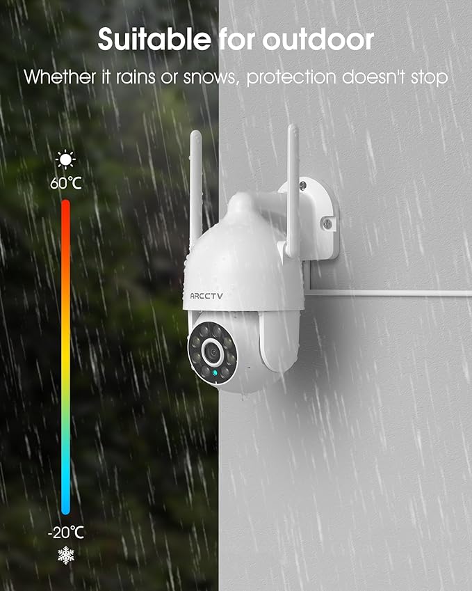 ARCCTV 2K Security Cameras Outdoor, 360°Pan-Tilt View 2.4G/5G WiFi Security Camera with Motion Tracking, Spotlight & Siren, 2-Way Audio, Full Color Night Vision, Waterproof (2 Pack)