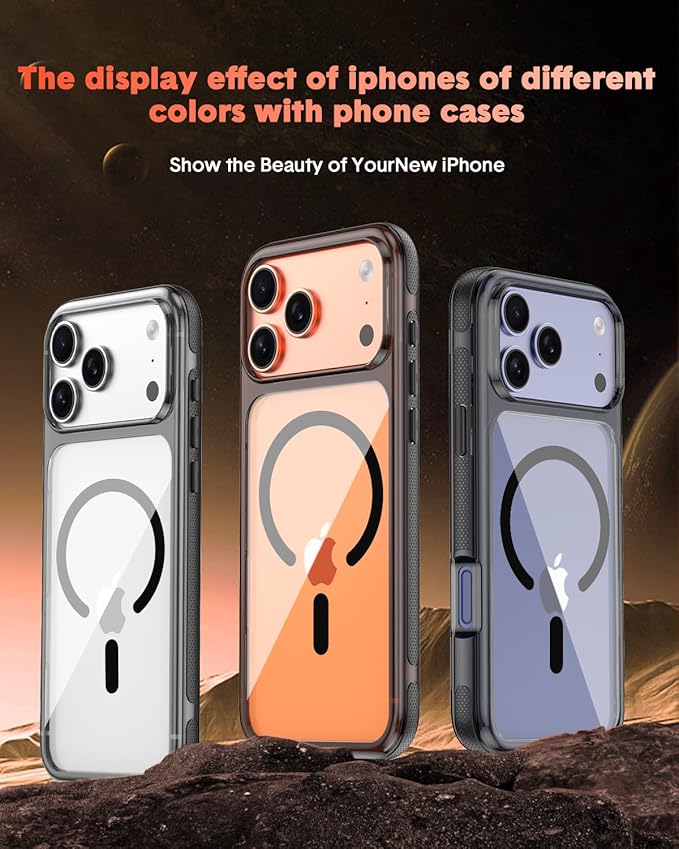 3-in-1 for iPhone 17 Pro Case with Screen Protector & Camera Cover, N52 Magnetic Phone Case Compatible with MagSafe, Non-Slip Matte Smoky Black Bumper with Clear Back, Anti-Scratch Protective Kit