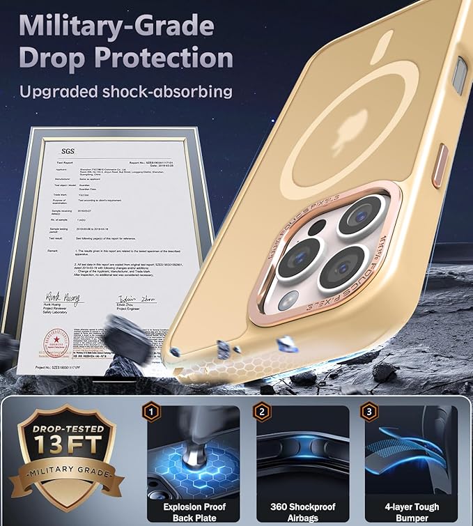 Newfuture Designed for iPhone 16 Pro Case with Magnetic [13 FT Military Drop Protection] [Compatible with Magsafe] Slim Translucent Matte Shockproof with Anti-Fingerprint Phone Case,Creamy Yellow