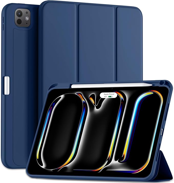 Kidopire New Compatible with iPad Pro 11 Inch Case (M4 2024/M5 2025) with Pencil Holder, Smart Cover with Protective Trifold Stand & Soft TPU Back, Auto Wake/Sleep, Support Pencil Pro, Dark Blue