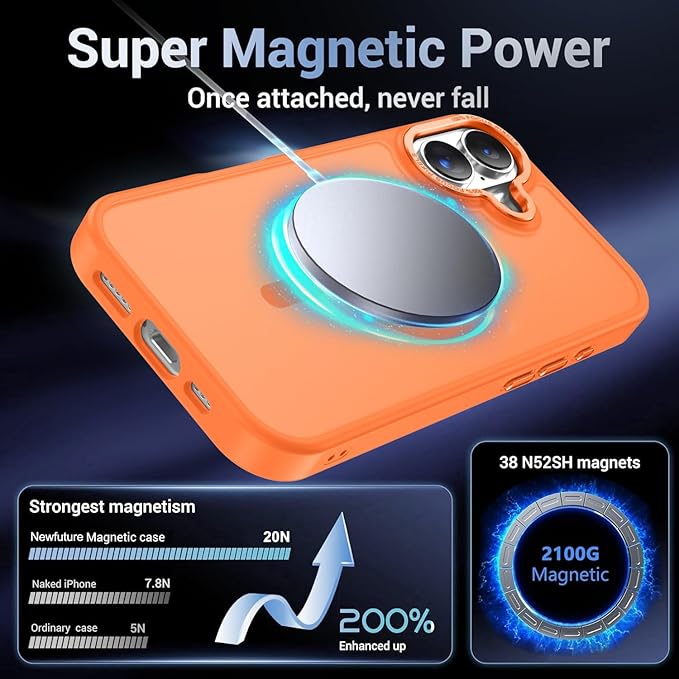Newfuture Magnetic for iPhone 17 Case [Compatible with Magsafe] [Military Grade Drop Protection] Translucent Matte Anti-Scratch Shockproof Protective Phone Cover 6.3 Inch, Orange