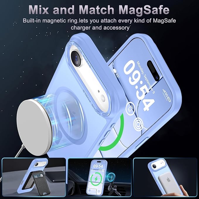 Newfuture Magnetic for iPhone Air Case [Compatible with Magsafe] [Military Grade Drop Protection] Translucent Matte Anti-Scratch Shockproof Protective Phone Cover 6.5 Inch, Blue