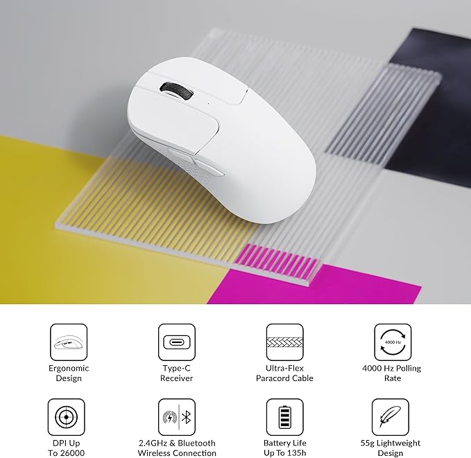 Keychron M3 Mini 4K Wireless Bluetooth 5.1/2.4 GHz/Wired Optical Mouse, Ultra-Lightweight 55g Programmable PixArt 3395 Sensor with up to 26,000 DPI/ 650 IPS for Windows Mac Linux - White